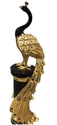 Peacock Ornaments - Black/Golden with Blue Glass Diamonds decoration