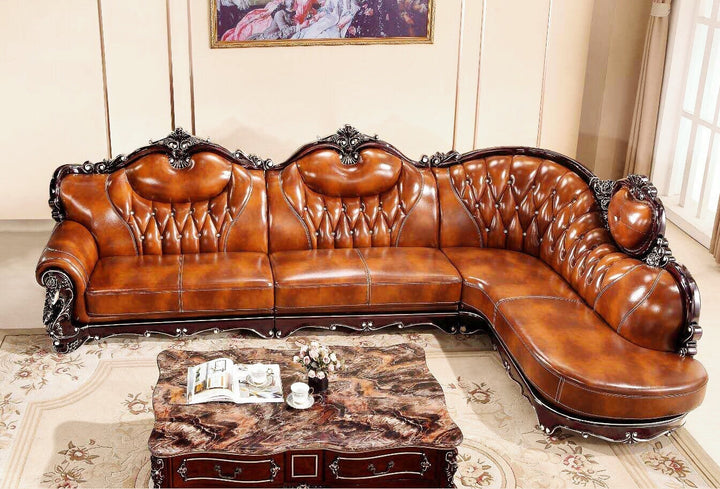 Marino Corner Leather Lounge Suite with Chaise / Demo Clearance