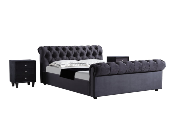 Elegant Black Velvet King Size Bed Frame