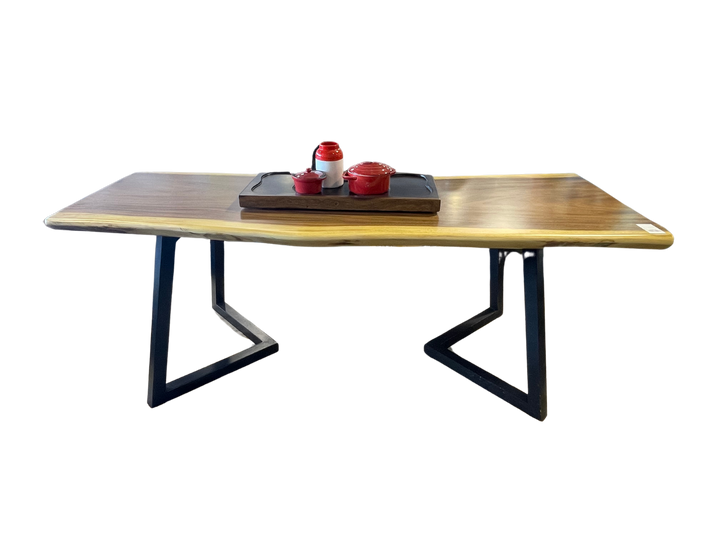 Live Edge Walnut Dining Table Top with Steel Legs Floor Clearance！