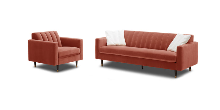 Classic Velvet Sofa Set Orange Red